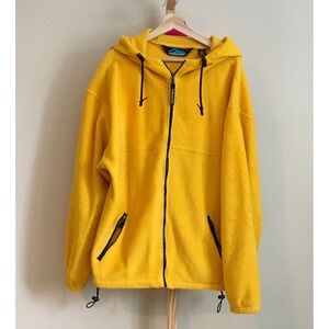 TRI MOUNTAIN Mens Yellow Fleece Full Zip Hoodie Jacket XL Outdoor Adventure